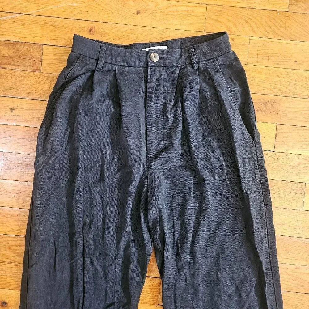 Reformation Black Wide Leg Pleated Trousers